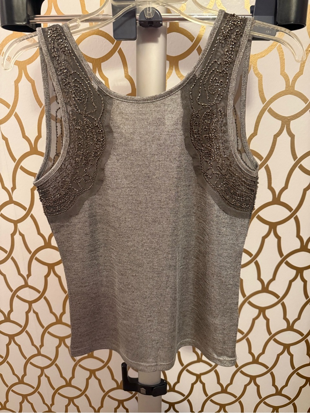 BKE Boutique Gray Beaded Tank Top Size Small